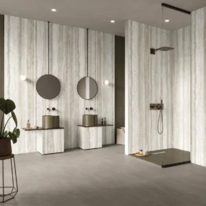 Heaven Travertine Taupe square application concept